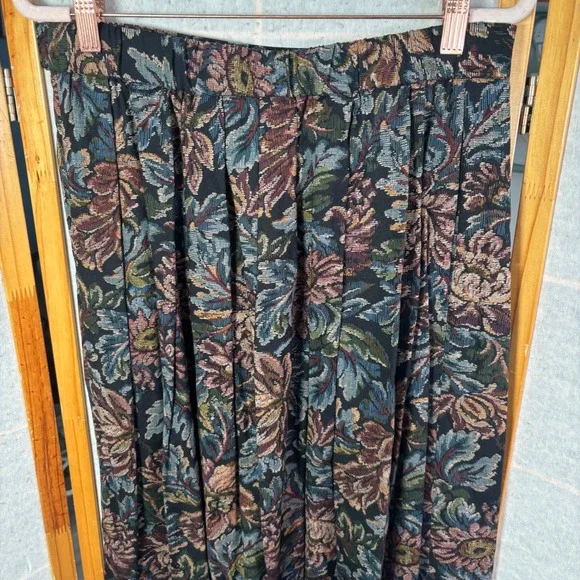Koret Pleated Midi Skirt 14 Multicolor Floral Tapestry Print Rayon Pockets Vtg - Picture 9 of 13
